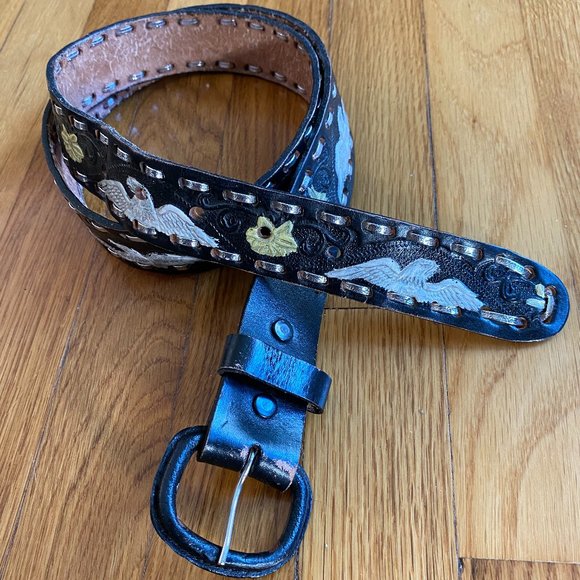Other - Handmade Buckstitched Black Leather Belt Size 42